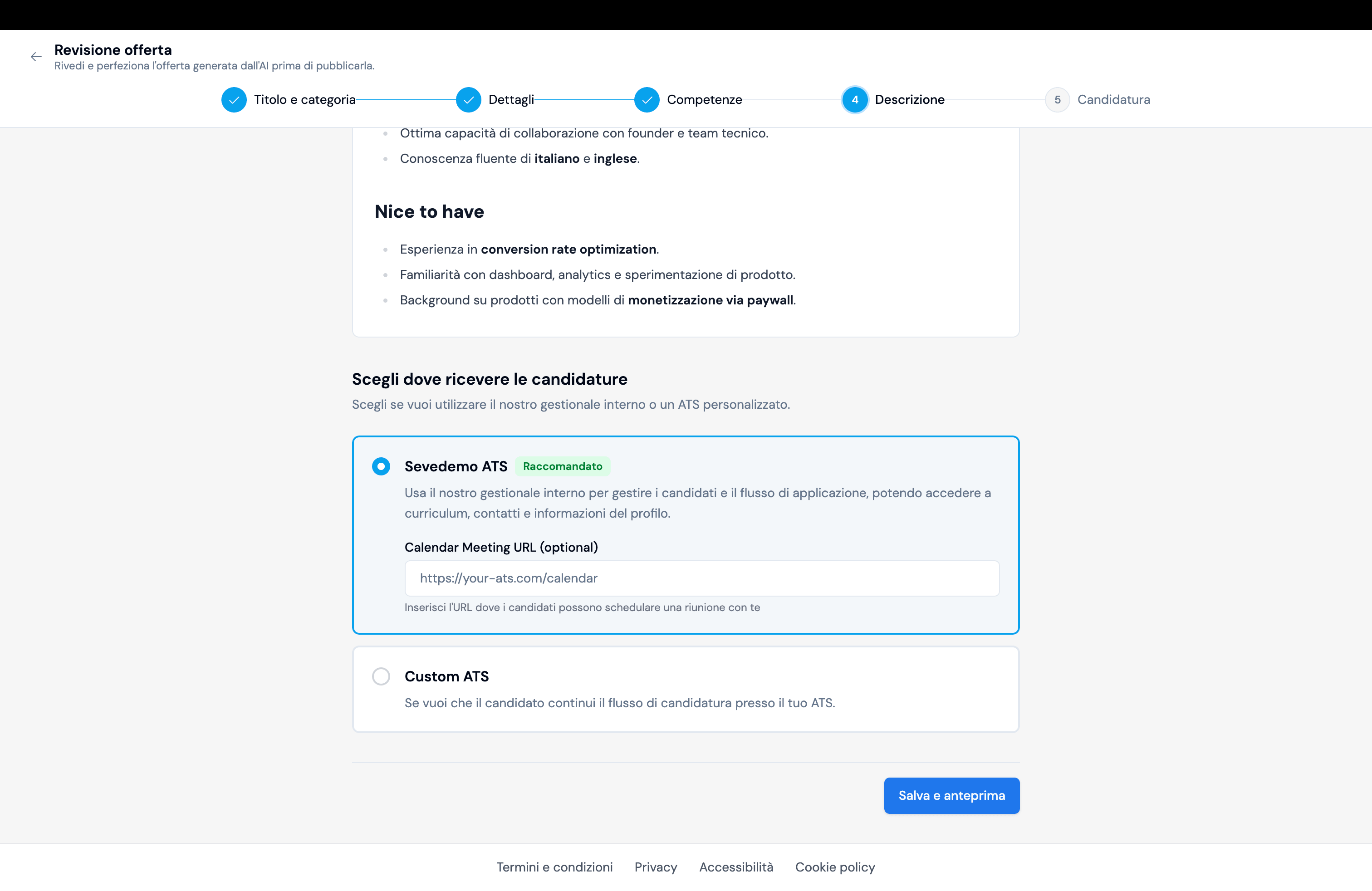 Nuovo flusso: revisione e perfezionamento dell'offerta generata prima di pubblicarla