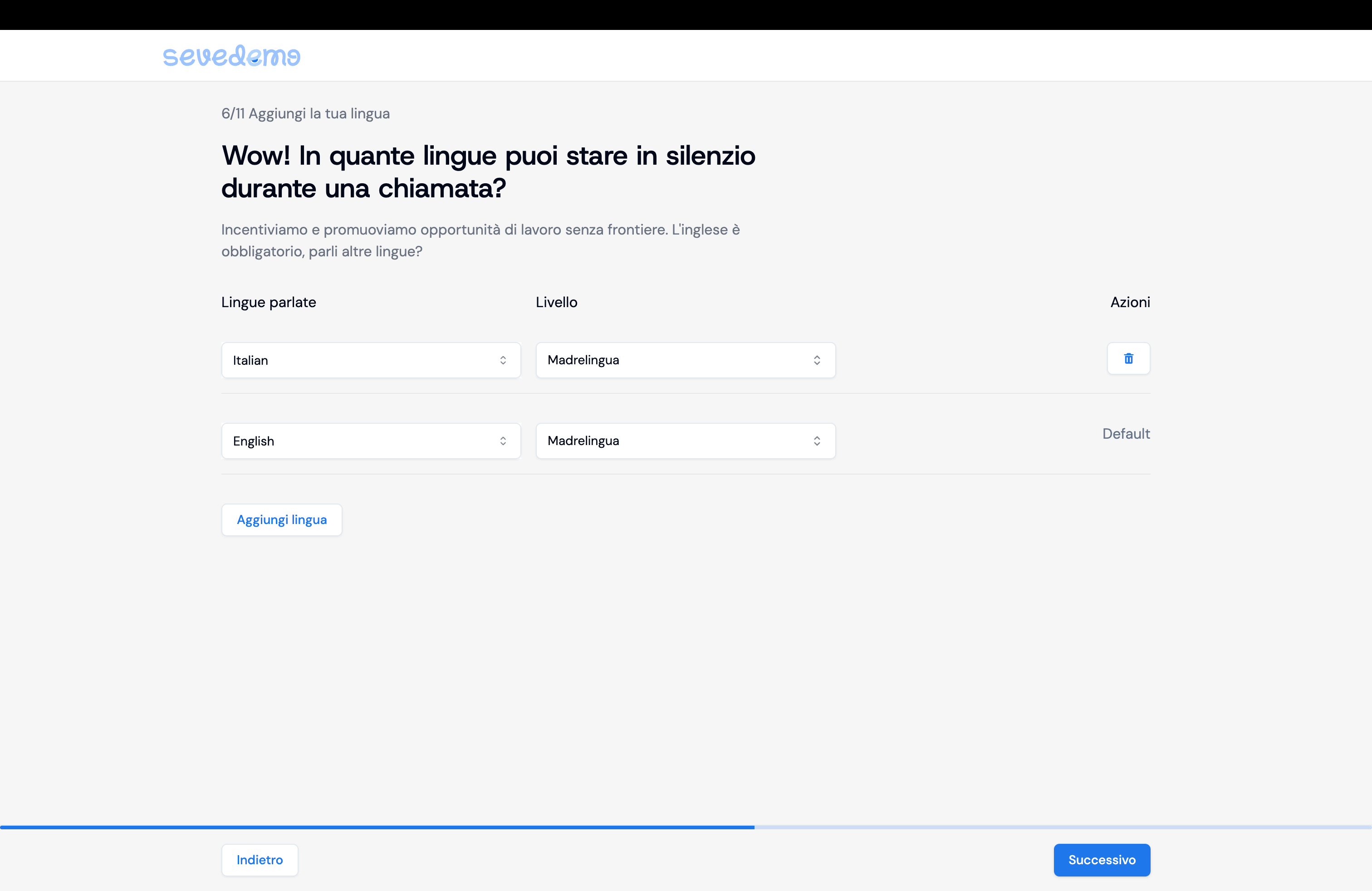 Vecchio flusso: inserimento delle lingue